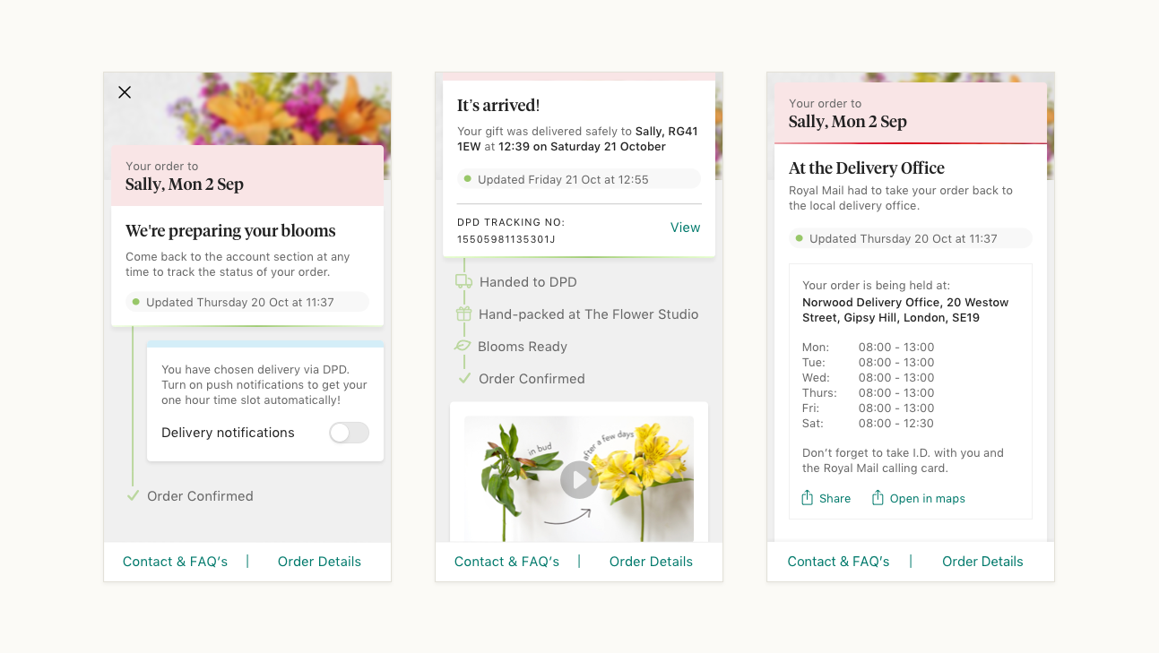 Bloom & Wild iOS order tracking