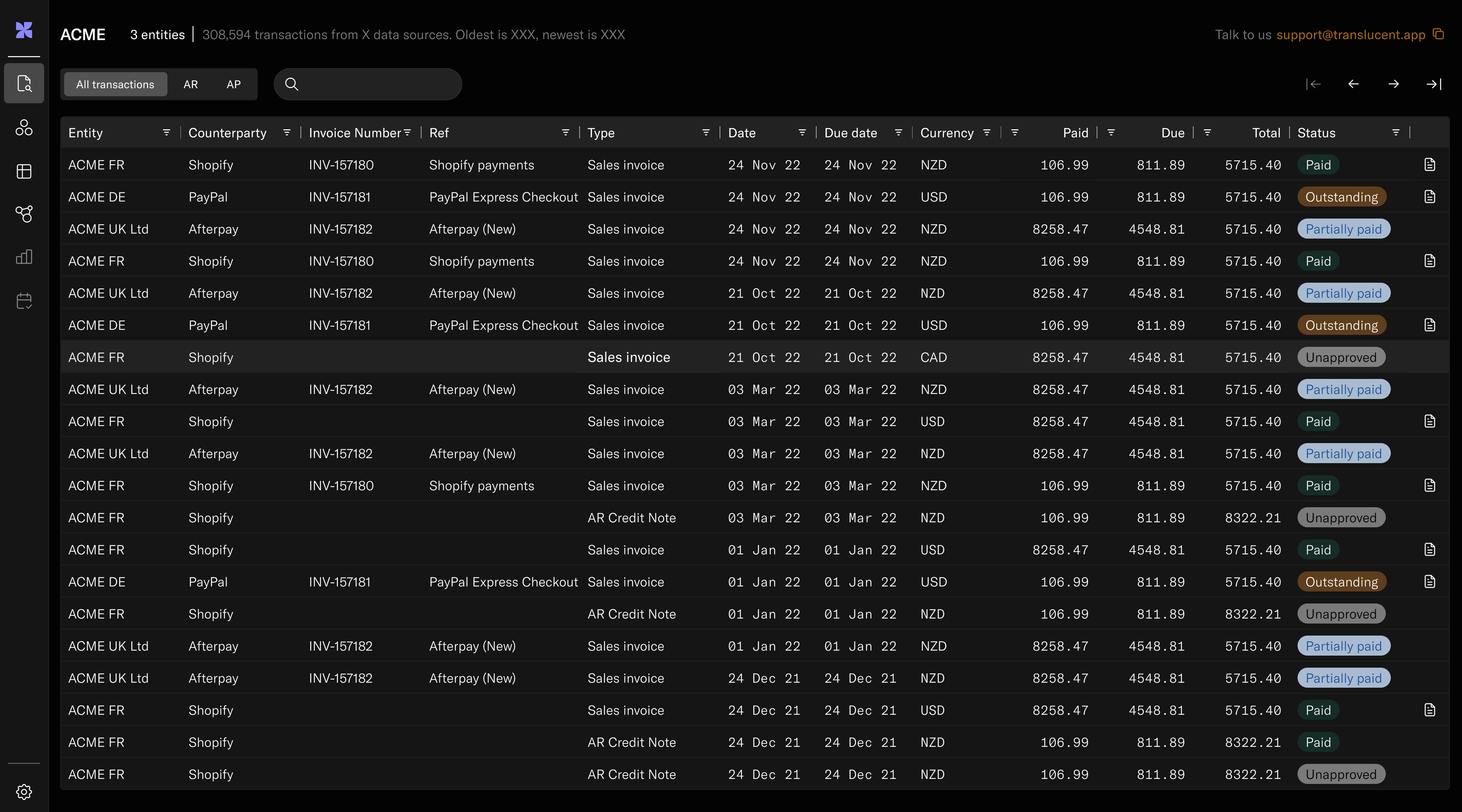Translucent accounts payable — dark mode