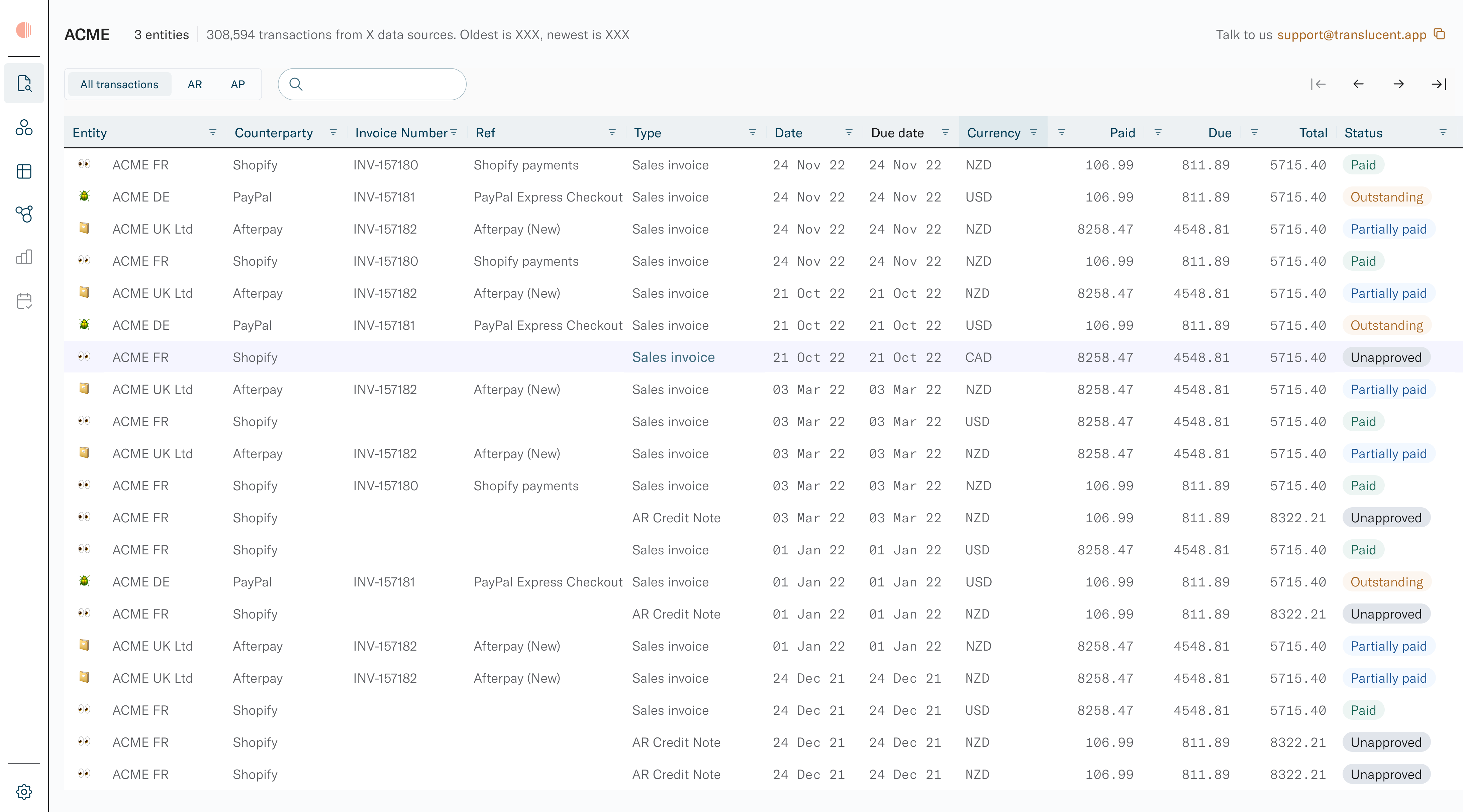 Translucent accounts payable transaction view