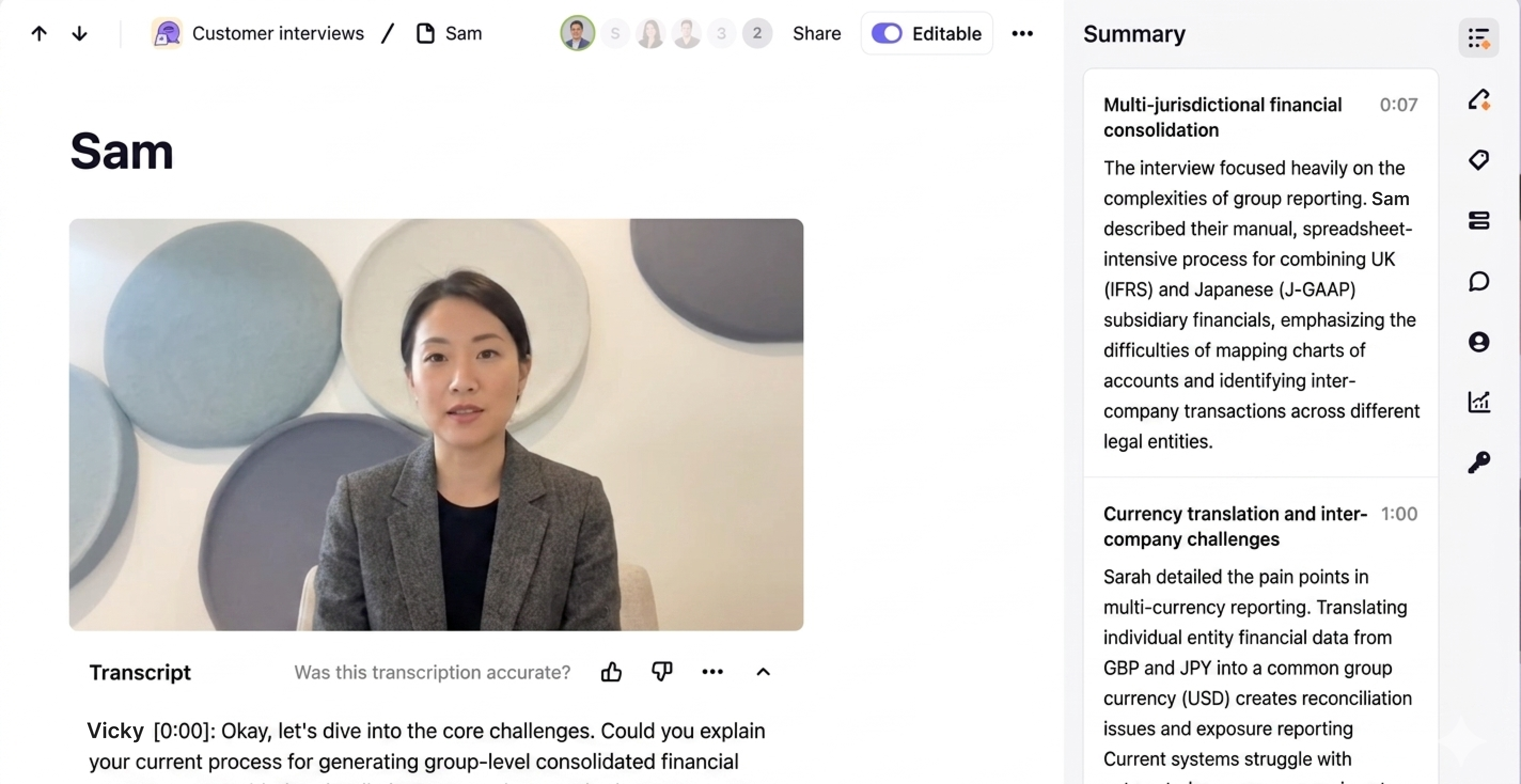 Customer interview session — Translucent user research